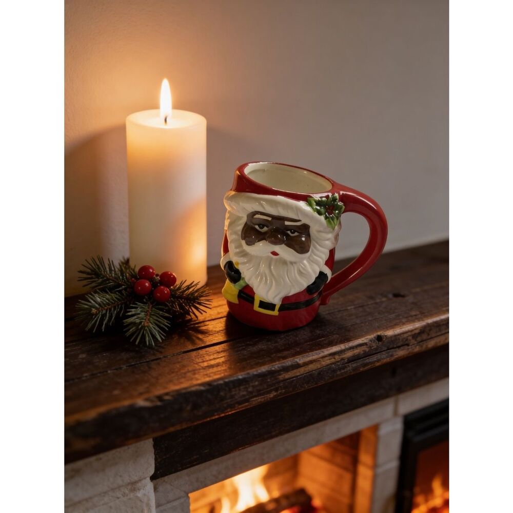 Santa Face Red and White Ceramic Holiday Mug